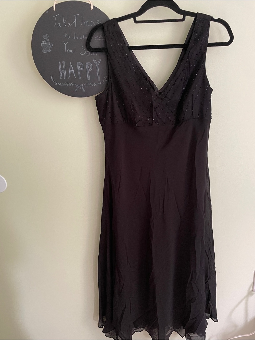 Jones Wear Black V-Neck Beaded Slip Dress